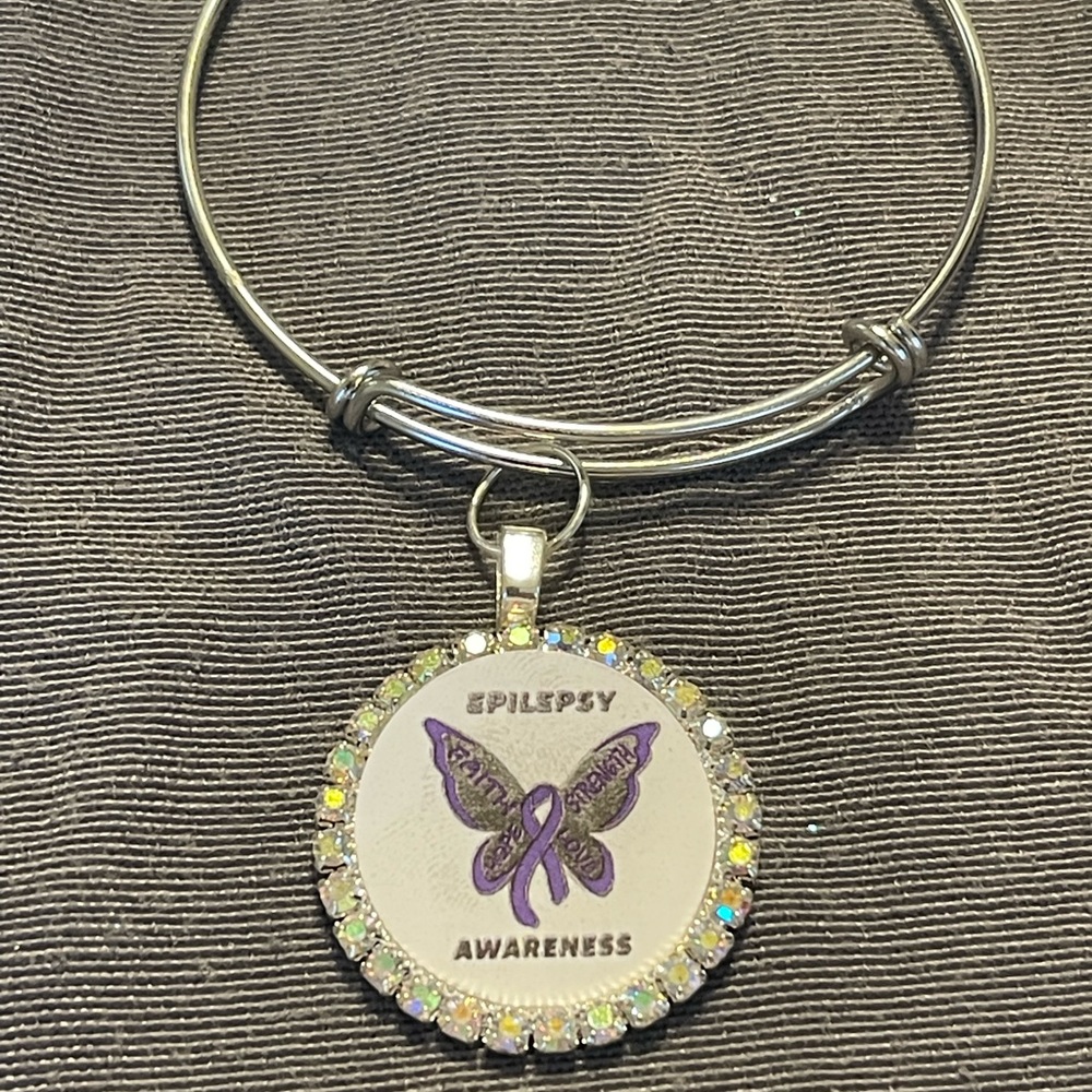 Epilepsy Awareness Silver Bracelet with Purple Butterfly Charm